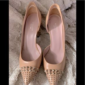 Gucci Tan Silver Coline Studded High Heel Pumps